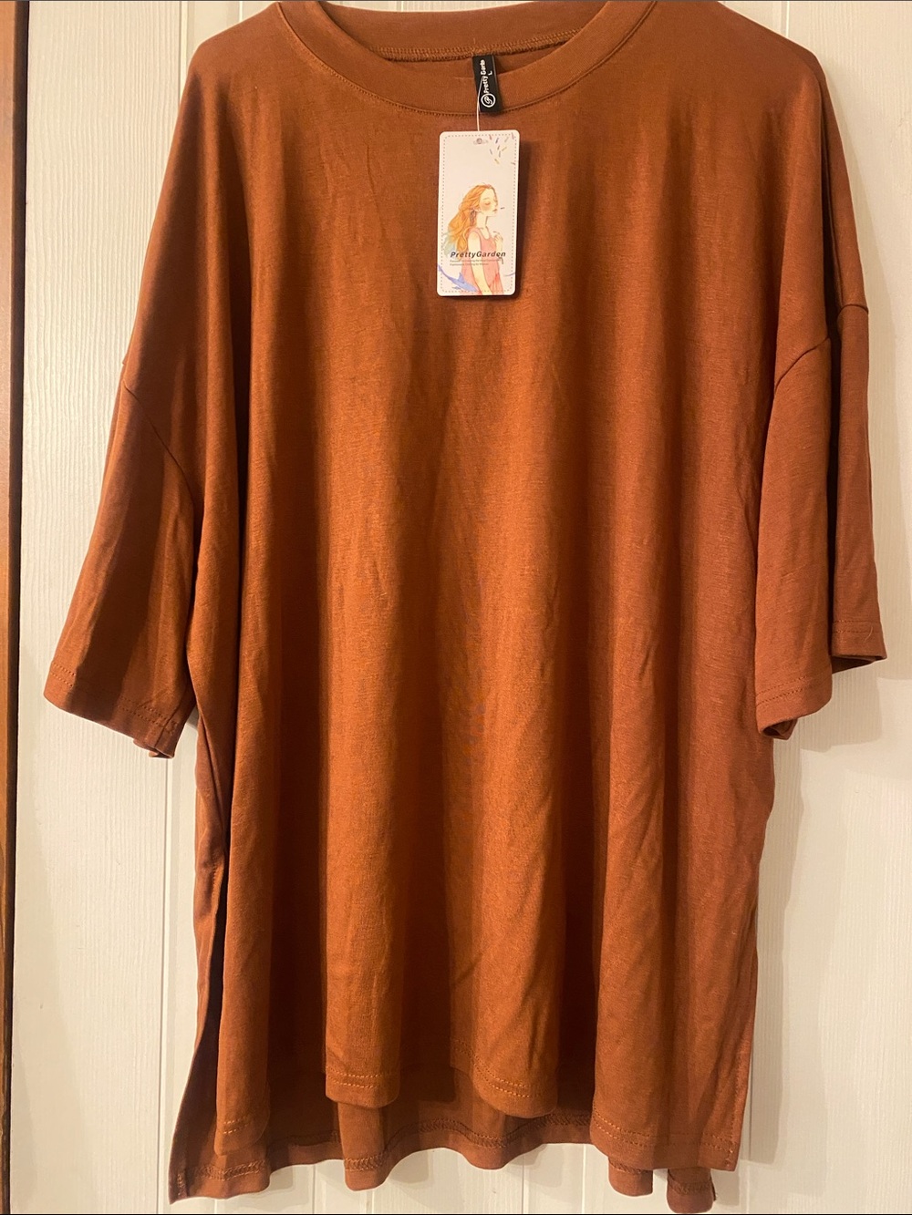 Relaxed Crewneck Tee in Rust - Oversized Large